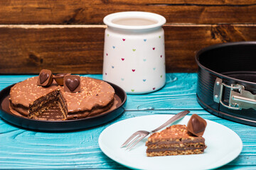 A slice of homemade chocolate cake