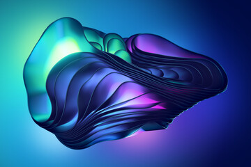 3d render, abstract neon background with fantastic curvy shape, layers and folds. Modern ultraviolet wallpaper - obrazy, fototapety, plakaty