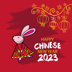 Happy Chinese new year 2023 with cute rabbit. Year of the rabbit.