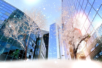  Tallinn old town,Winter city ,trees covered by snow ,modern buildings ,light reflection in windows ,business centre ,urban cityscape ,travel to Tallinn 