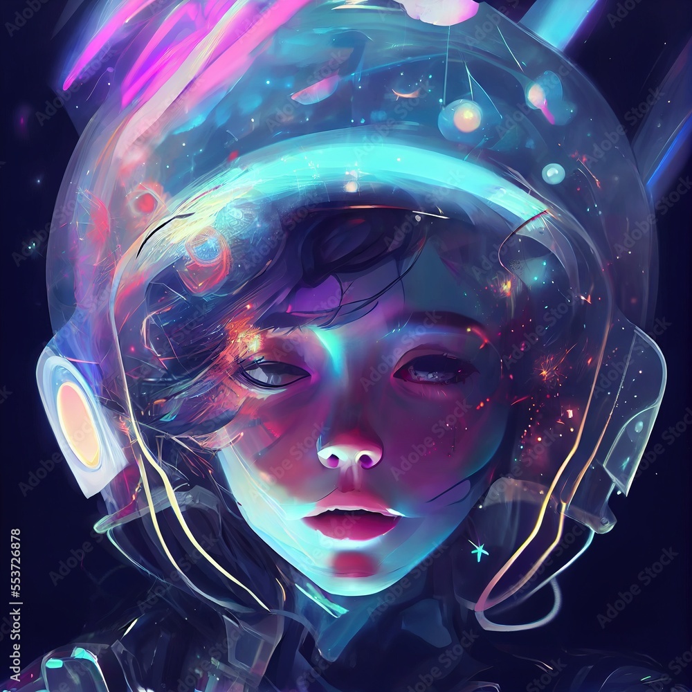 Wall mural portrait of an fictional astronaut in a spacesuit. high-tech astronaut from the future. the concept 