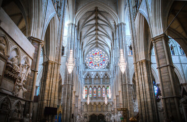 Fototapeta London, UK. North Transept view and Rose Window of the Collegiate Church of Saint Peter at Westminster obraz