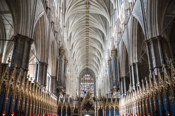 London, UK. Ceiling in the Collegiate Church of St. Peter at Westminster Abbey - obrazy, fototapety, plakaty