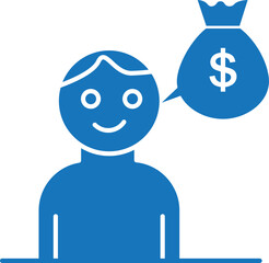 Save money icon, thinking about money savings icon blue vector