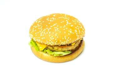 Homemade pork burger with cheese isolated on white background