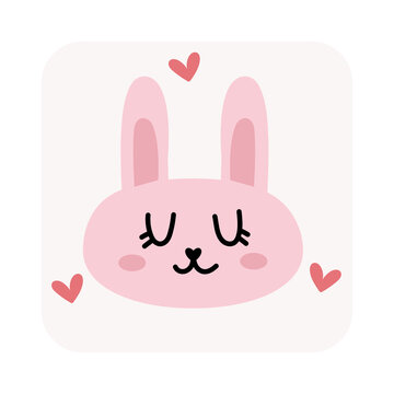 Pink rabbit girl vector cute kawaii illustration for print. Easter Bunny, Christmas, Valentine's Day.