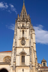 Fototapeta na wymiar Oviedo (Spain). Architectural detail of the tower of the Oviedo Cathedral