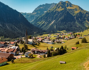 Fototapeta na wymiar Beautiful alpine summer view at the famous Zafernalift, Kleinwalsertal valley, Mittelberg, Vorarlberg, Austria