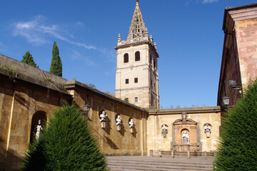 Oviedo (Spain). Sculptural complex of the garden of the Kings Caudillos on the north side of the Oviedo Cathedral