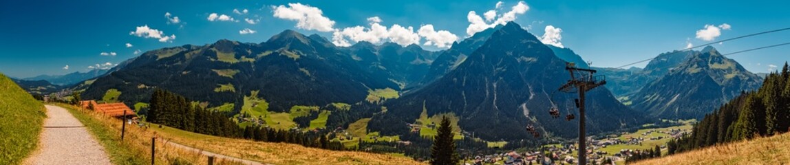 Naklejka premium High resolution stitched panorama at the famous Zafernalift, Kleinwalsertal valley, Mittelberg, Vorarlberg, Austria