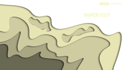 Paper cut background with wavy layers in yellow. Abstract design for brochure, flyer, magazine, business card, branding, banner, header, book cover, notebook vector background