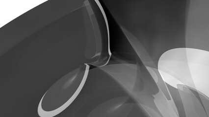 Black and white abstract illustration - curved pattern. 3d rendering, cgi