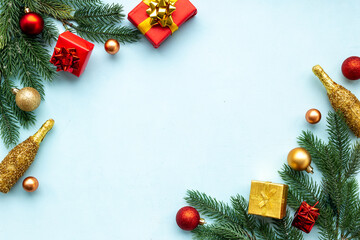 Marry Christmas greeting card frame with fir and decoration