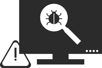 Warning malware icon, virus warning icon black vector