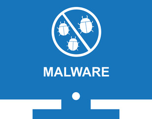 Warning malware icon, virus on pc icon blue vector