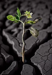 Foto op Canvas dying flower in a deserted soil due to a draught black and white © FrankBoston