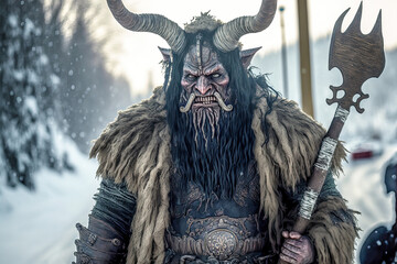 Krampus Krampusbrauch Schimmelreiter Krampuslauf in Bayern Österreich Tschchien Erstellt durch Generative AI AI Art Digital Art Illustration