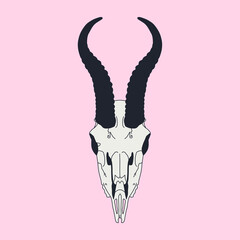 Fashion minimal illustration. Goat skull. Trendy trippy design art