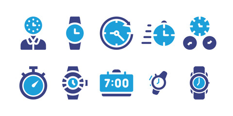 Watch icon set. Vector illustration. Containing clock, busy, wall clock, watch, alarm clock, wristwatch, watches