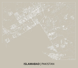 Islamabad (Pakistan) street map outline for poster, paper cutting.