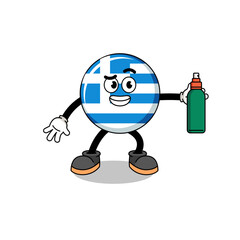 greece flag illustration cartoon holding mosquito repellent