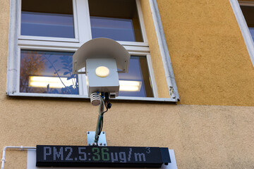 Installation for measuring the intensity of smog on the wall of the building. High content of...