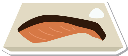 ステッカー風の単品食べ物イラスト　焼き鮭