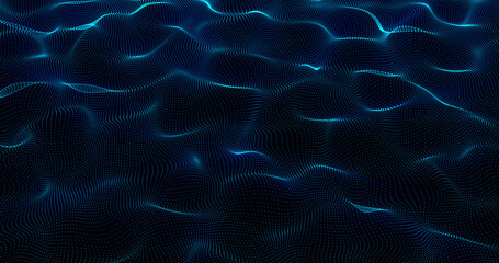 Blue energy waves from particle dots and stripes lines glowing futuristic beautiful. Abstract background