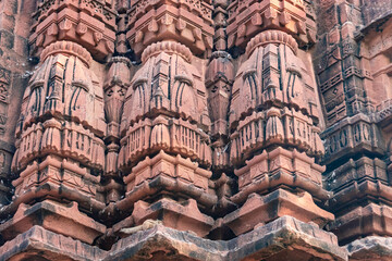 ancient hindu temple architecture from unique angle at day