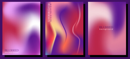 Blurred backgrounds set with modern viva magenta color gradient patterns. Templates collection for brochures, posters, banners, flyers and cards. Vector illustration