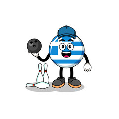 Mascot of greece flag as a bowling player