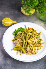 rice noodles, green bean, vegetable, asian snack healthy meal food on the table copy space food background rustic top view