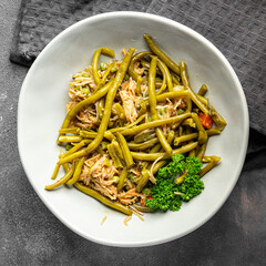 rice noodles, green bean, vegetable, asian snack healthy meal food on the table copy space food background rustic top view