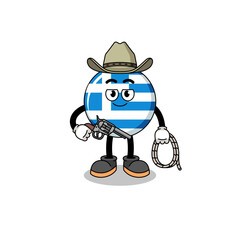 Character mascot of greece flag as a cowboy