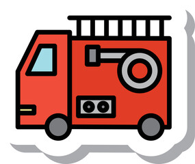 ステッカー風の単品乗り物イラスト　消防車