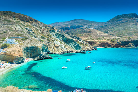 Amazing crystal clear water of Agali Beach, Folegandros,  Greece