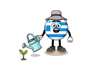 Illustration of greece flag cartoon watering the plant