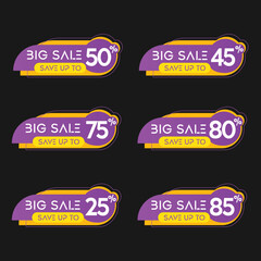 Template Tag Business Sale , Big sale and cashback promo Purple yellow theme