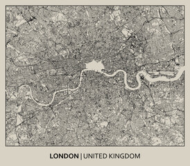 London (England, United Kingdom) street map outline for poster.
