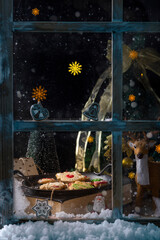 Christmas decorations by the window