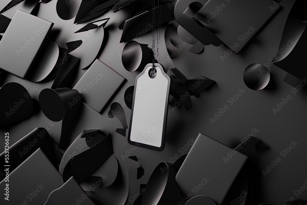 Poster black abstract forms and a price tag in black generative ai