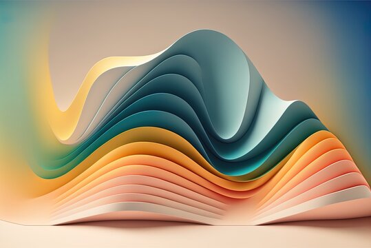 notion of multicolored origami forms abstracted from a gradient of paper cuts on a background of beige paper Generative AI