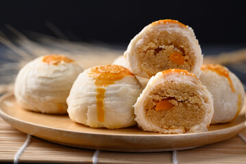 Chinese pastry moon cake, Traditional dessert celebrating in Chinese festival mid autumn or new year