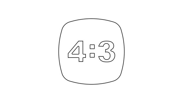 Black line Photo frame 4-3 icon isolated on white background. 16-9 photo size. Camera sensor size. 4K Video motion graphic animation