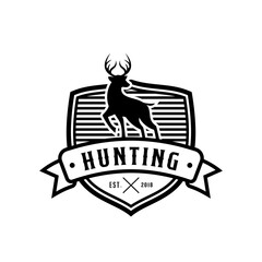 Vintage Hunting Deer Emblem Logo Design