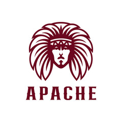 American Indian Man Head Apache Symbol Logo Design