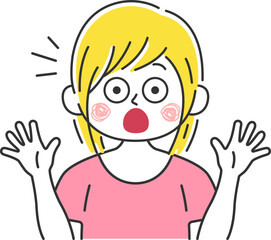 驚いてビックリする、白人女性のイラスト