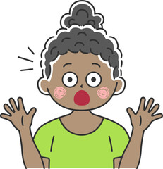 驚いてビックリする、黒人女性のイラスト