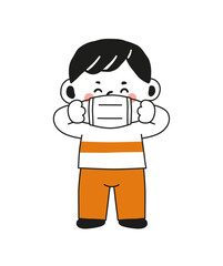cartoon boy wearing surgical mask for protected