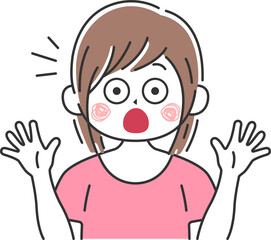 驚いてビックリする、女性のイラスト